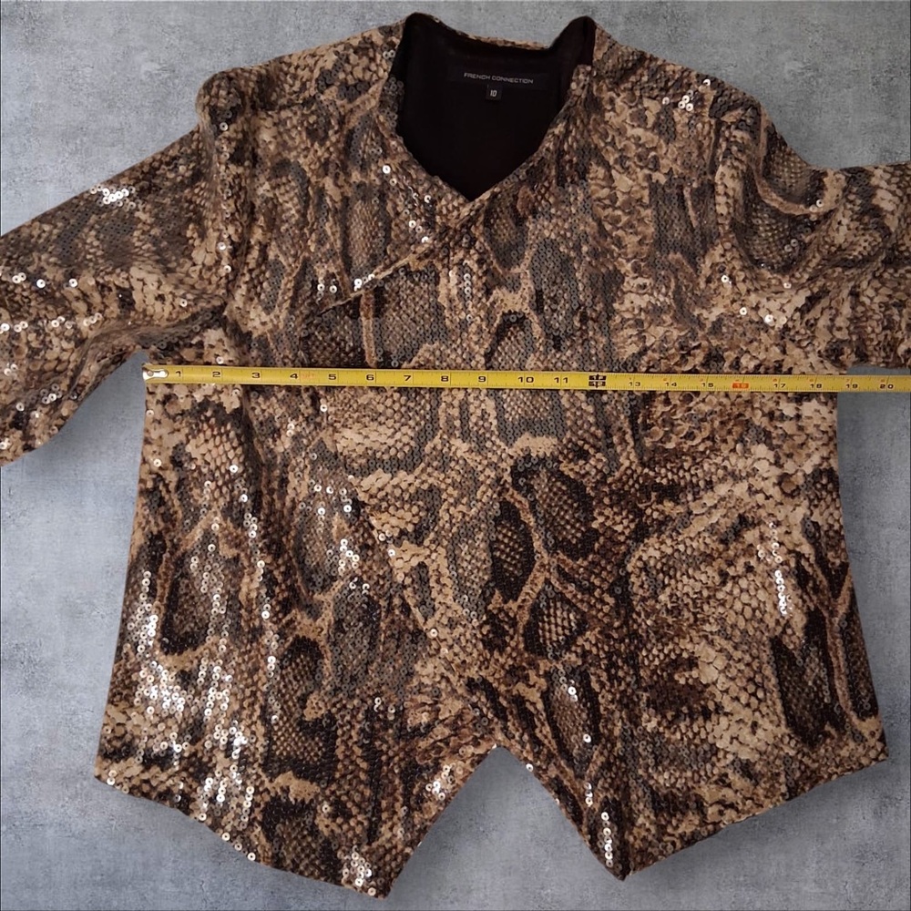 FRENCH CONNECTION Sequin Snake Print Drape Jacket/Blazer Women Size 10 - Picture 7 of 10